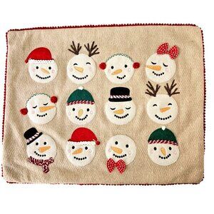 Sincerely Santa Wool Snowman Applique Pillow Cover Rectangle 20x16 Red on Beige